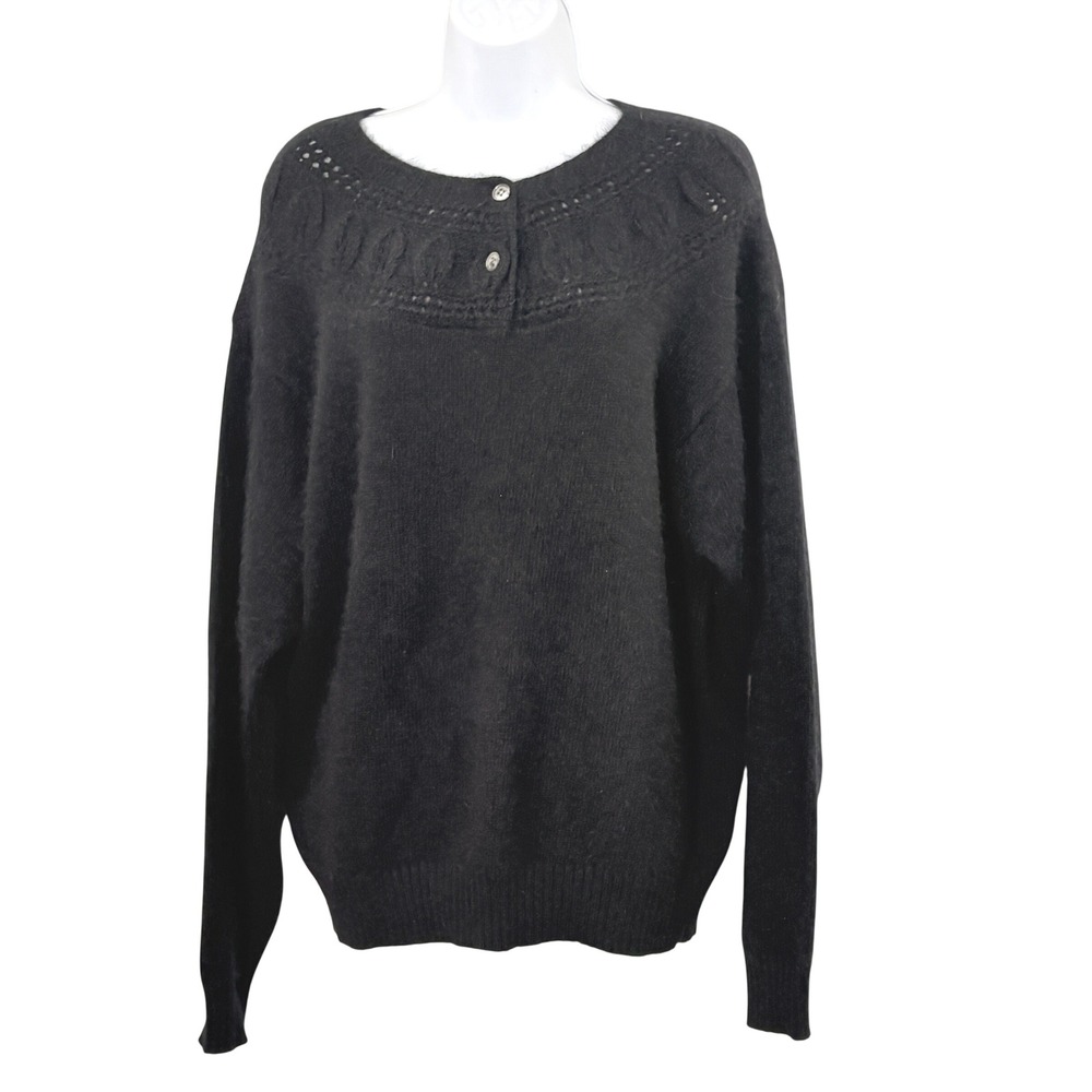 Vintage Talbots Angora Lambswool Sweater Size XL Pointelle Minimalist Fuzzy Soft